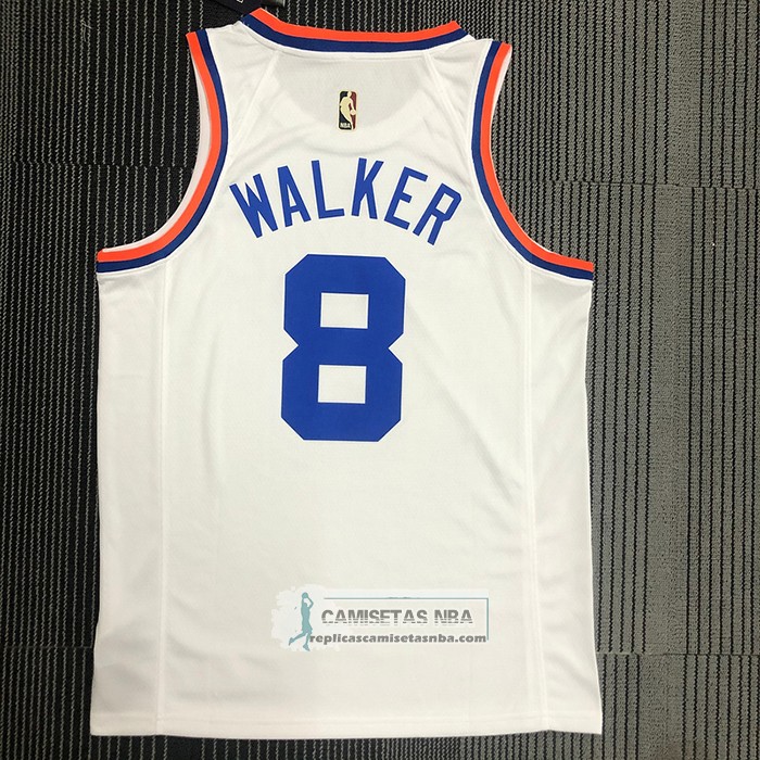 Camiseta New York Knicks Kemba Walker NO 8 75th Anniversary Blanco